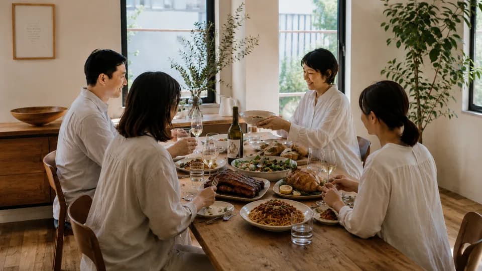 一群人聚在一起享受豐盛的料理
